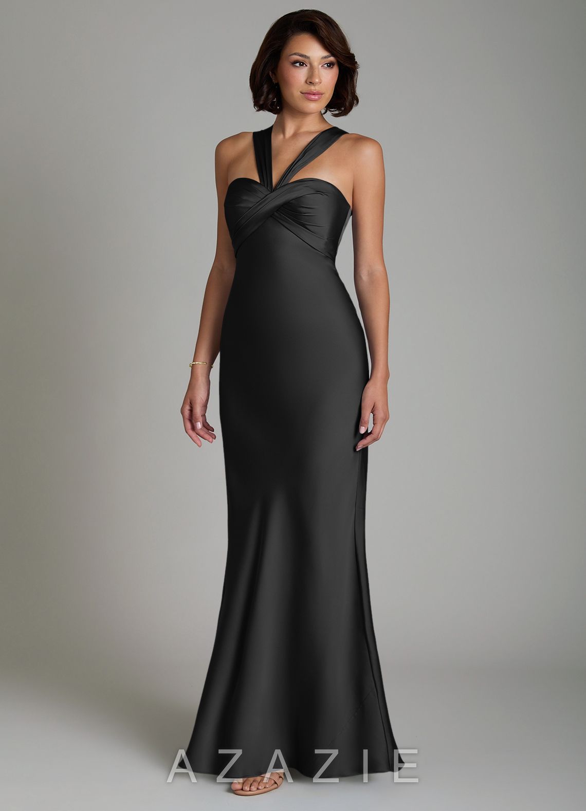 Azazie Zaria Black Mermaid Sweetheart Neckline Stretch Satin Dress black