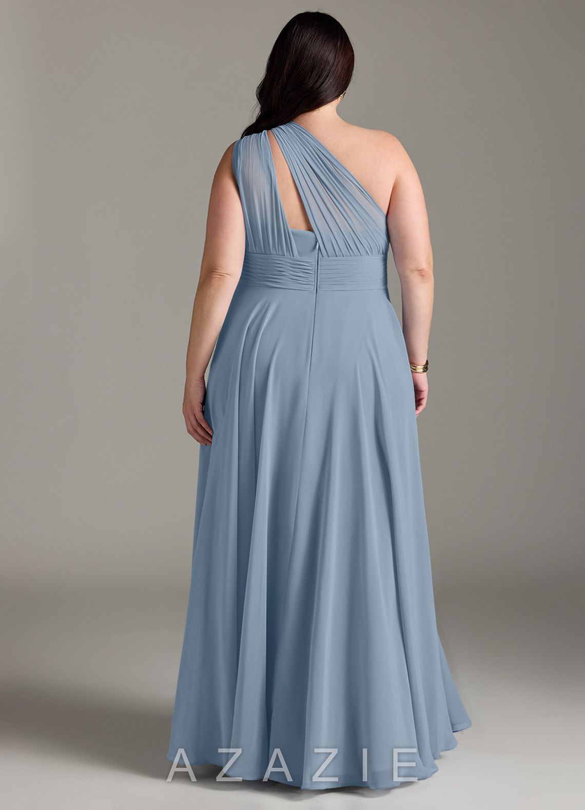 Azazie Charlize Dusty Blue A-Line One Shoulder Chiffon Dress dusty_blue