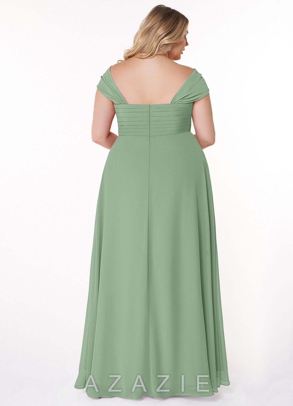 Azazie Kaitlynn Matcha Empire Ruched Chiffon Convertible Dress matcha