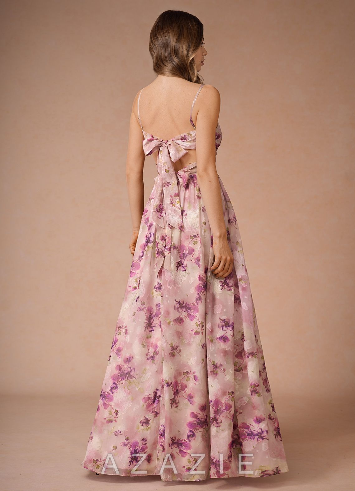 Lumi {color} A-Line V-Neck Pleated Chiffon Dress  sp_mauve_floral_#mf134274