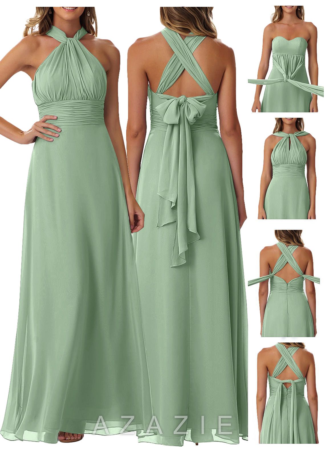 Azazie Fifi Matcha A-Line Strapless Chiffon Convertible Dress matcha