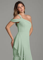 Azazie Ashlynn Agave Mermaid Off the Shoulder Chiffon Dress agave