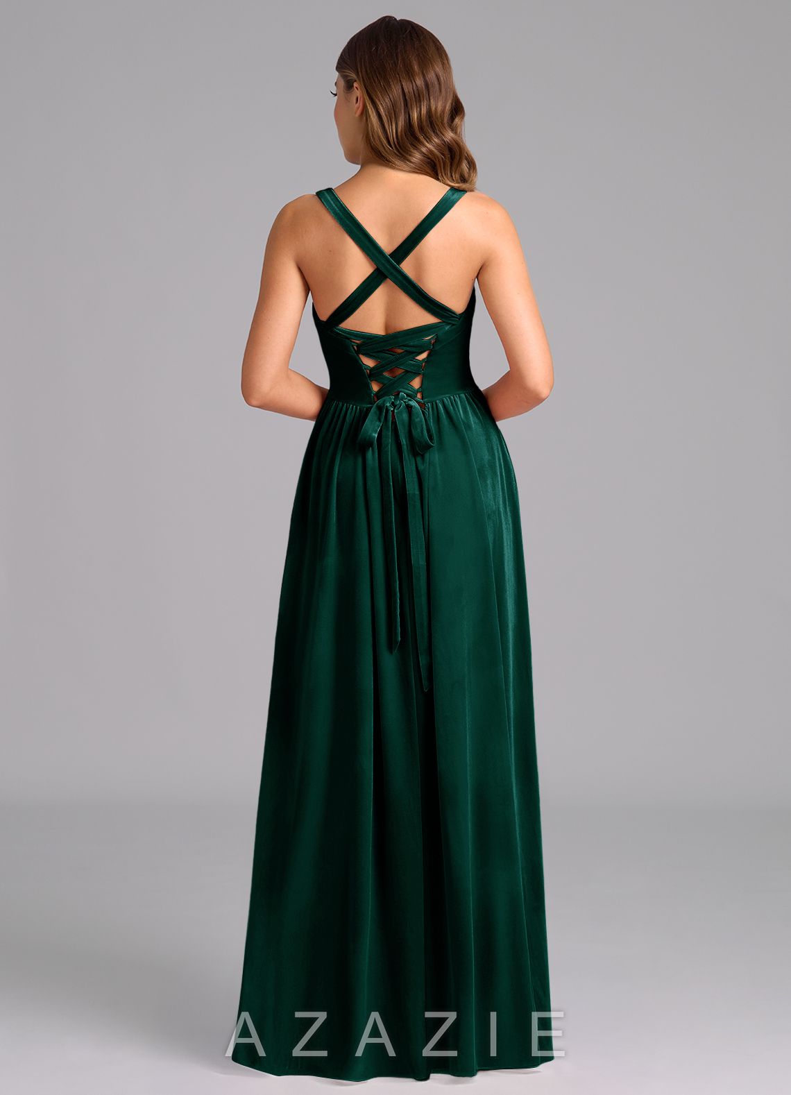 Azazie Francis Emerald A-Line Corset Velvet Dress emerald