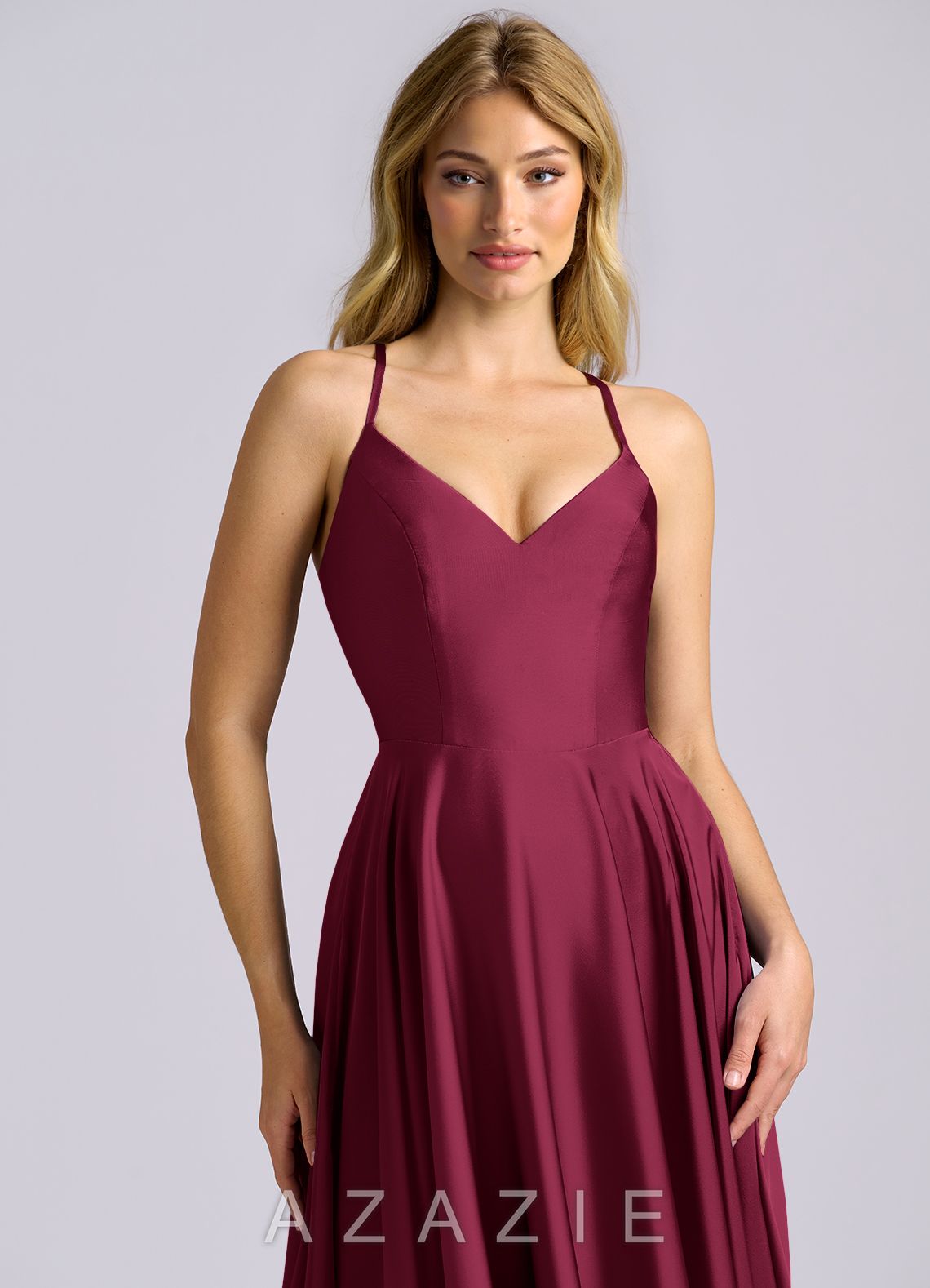 Azazie Truce Burgundy A-Line Stretch Satin Dress burgundy