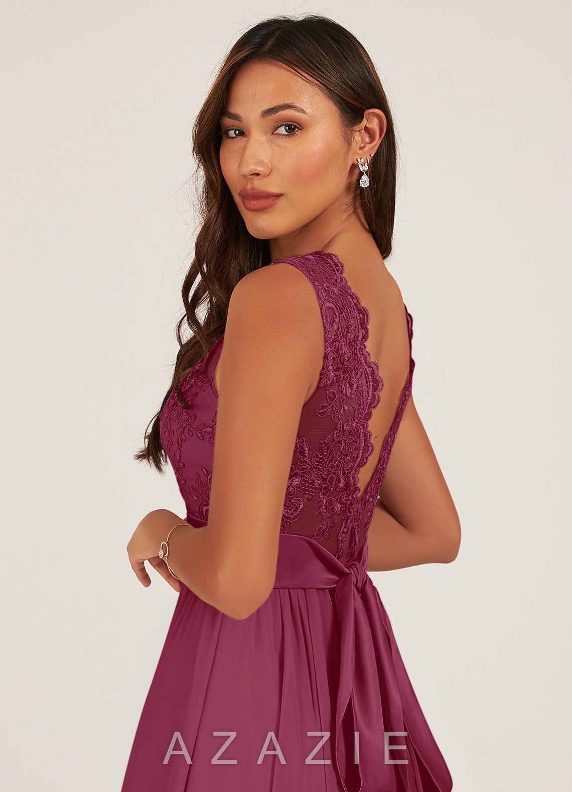Azazie Gertrude Mulberry A-Line Lace Chiffon Dress mulberry