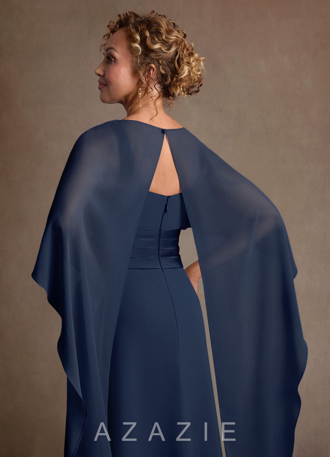 Azazie Marilla Dark Navy A-Line Pleated Chiffon Dress dark_navy