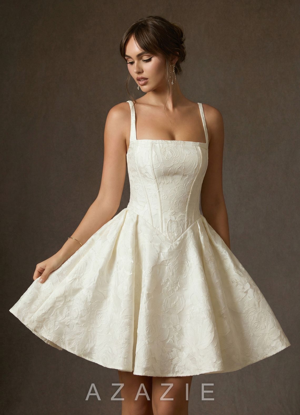 Azazie Daisley Antique White A-Line with Pockets Floral Jacquard Dress antique_white