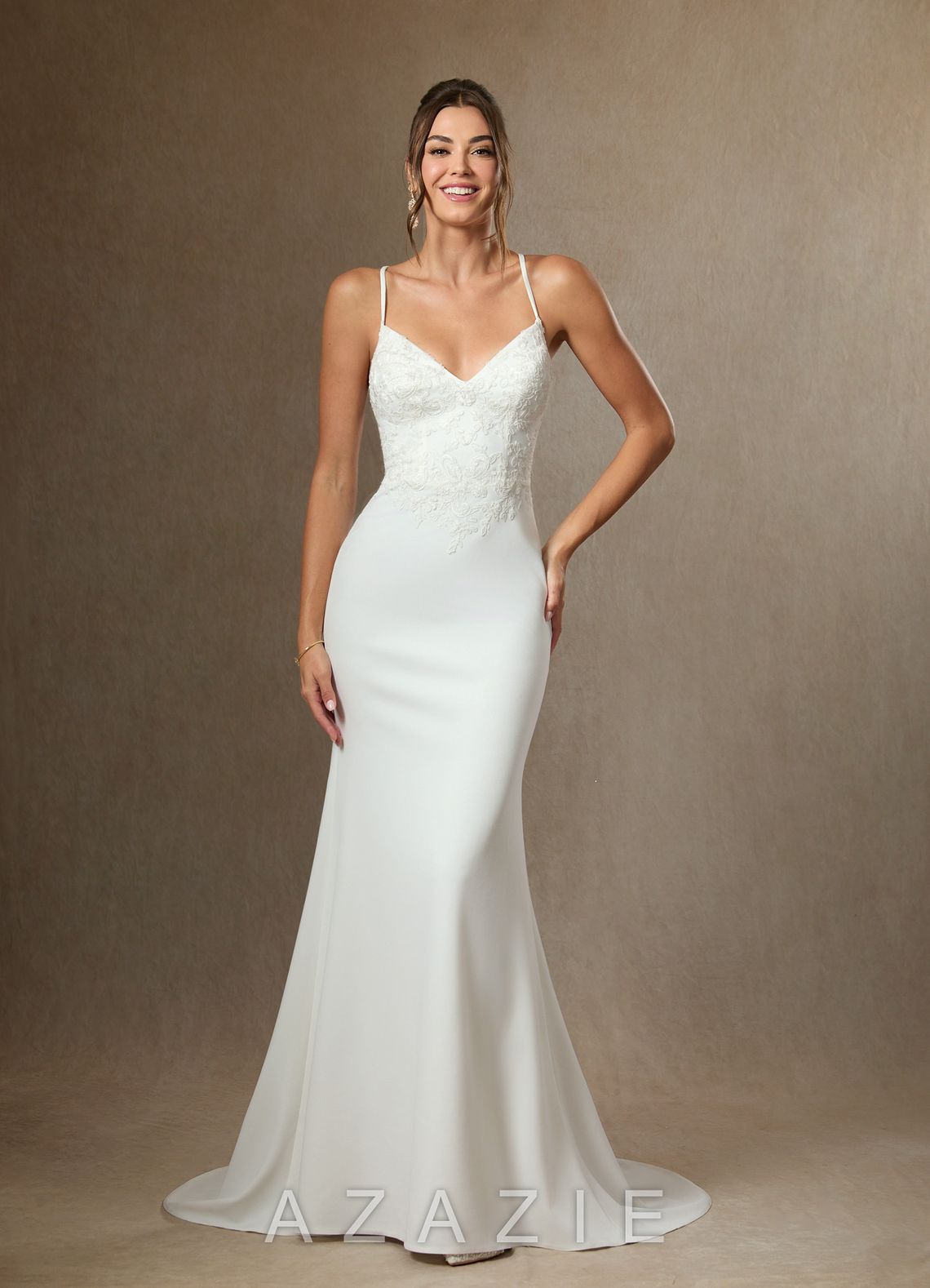 Azazie Kita Wedding Dress Diamond White Mermaid Lace Stretch Crepe Dress