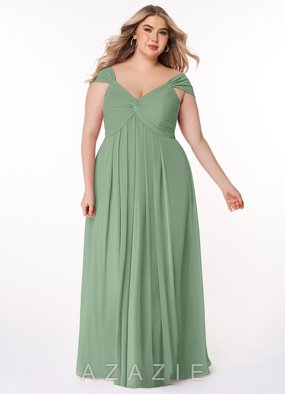 Azazie Kaitlynn Matcha Empire Ruched Chiffon Convertible Dress matcha