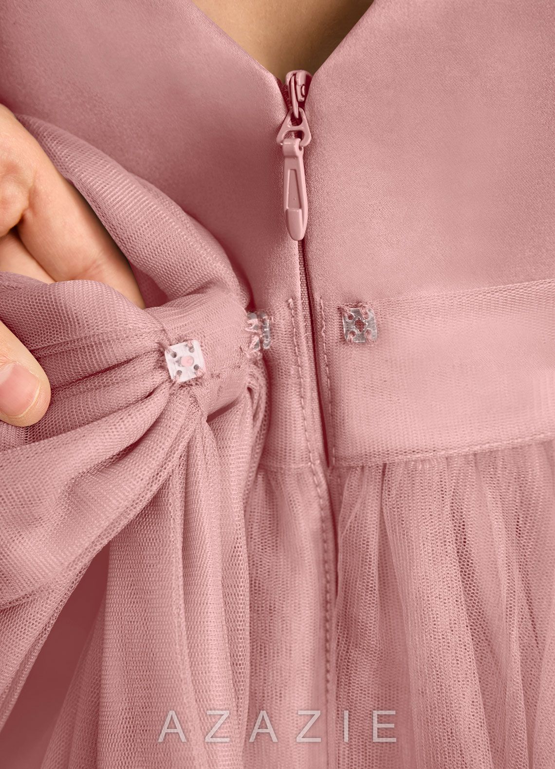 Azazie Winnie Dusty Rose Ball-Gown Bow Tulle Dress dusty_rose