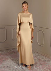 Azazie Eli Champagne Sheath Boatneck Stretch Satin Dress