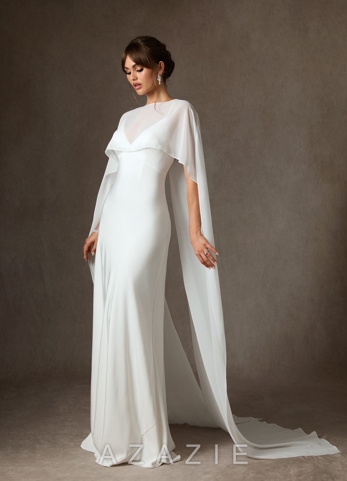 Azazie Caity Diamond White Fit and Flare Crepe Back Satin Dress diamond_white