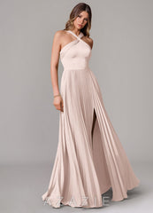 Azazie Afra Blushing Pink A-Line Pleated Stretch Satin Dress
