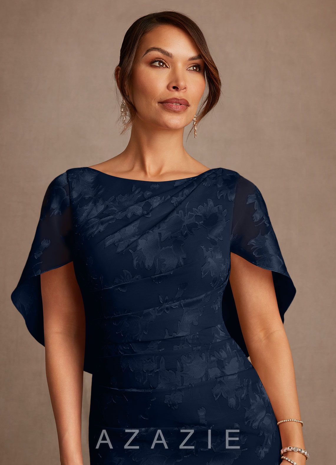 Azazie Belladonna Dark Navy Mermaid Pleated Floral Burnout Dress dark_navy