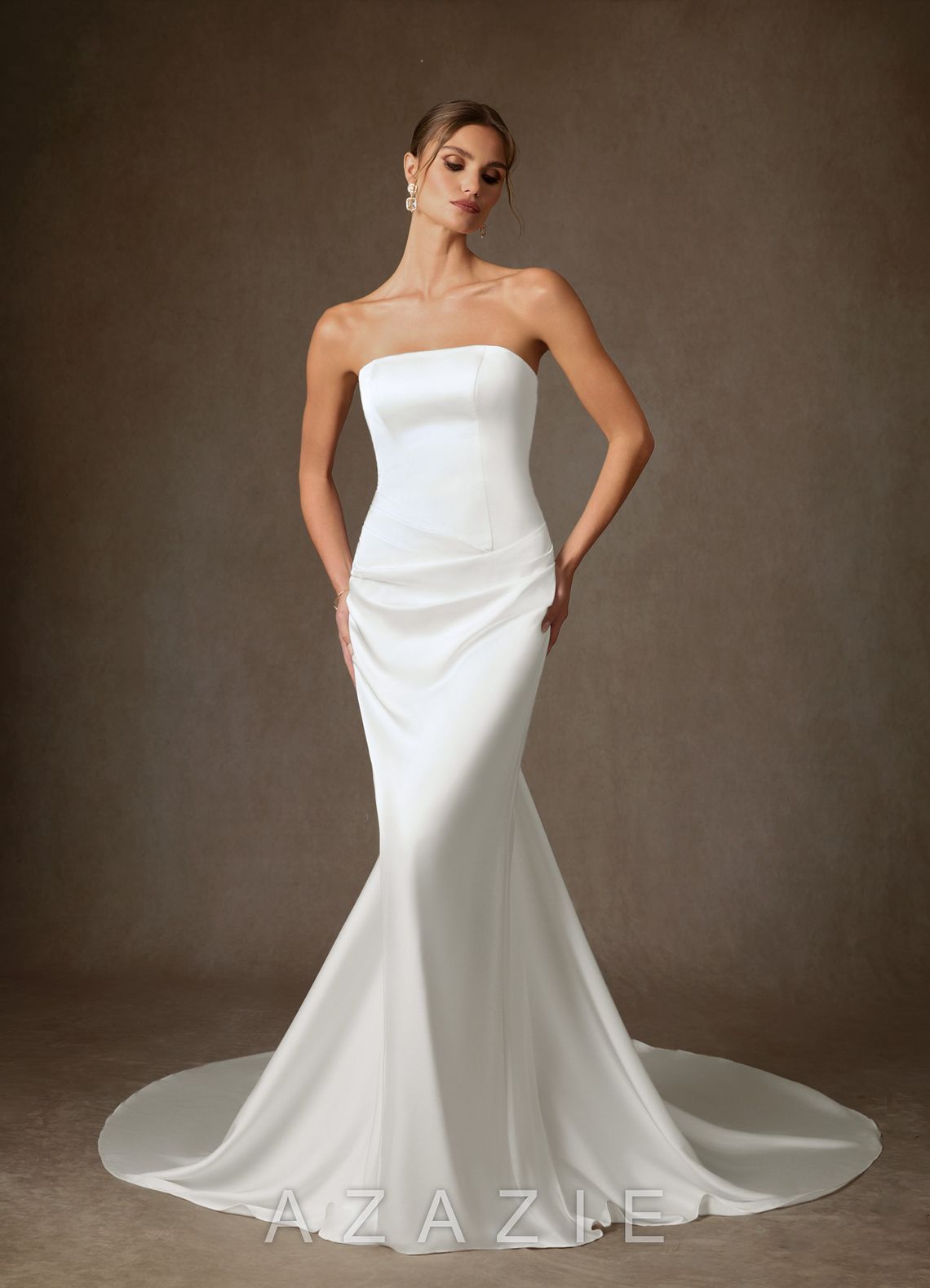 Azazie Begonia Diamond White Sheath Strapless Stretch Satin Dress diamond_white