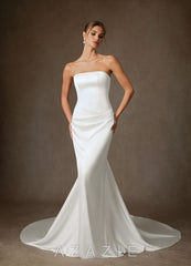 Azazie Begonia Diamond White Sheath Strapless Stretch Satin Dress diamond_white