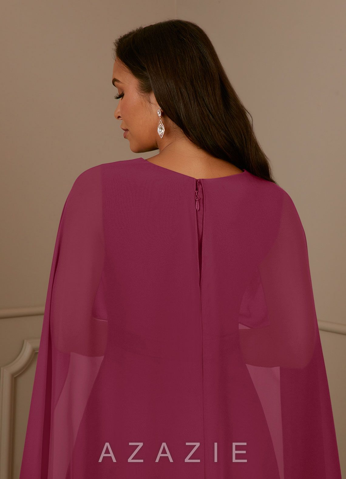 Azazie Isa Mulberry A-Line V-Neck Pleated Chiffon Dress mulberry