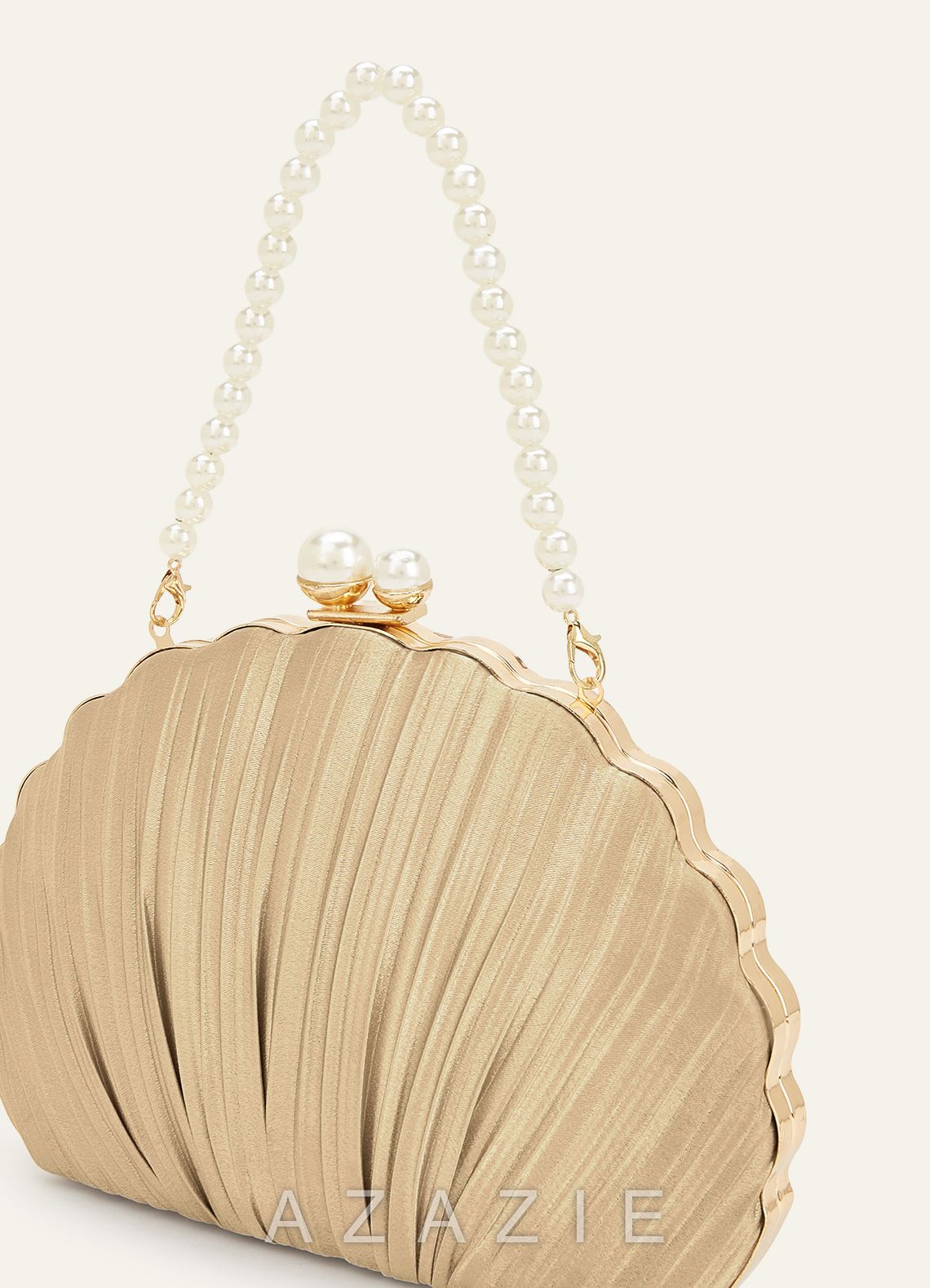 Matching Color Metallic Satin Shell-Shape Pleated Clutch Bag