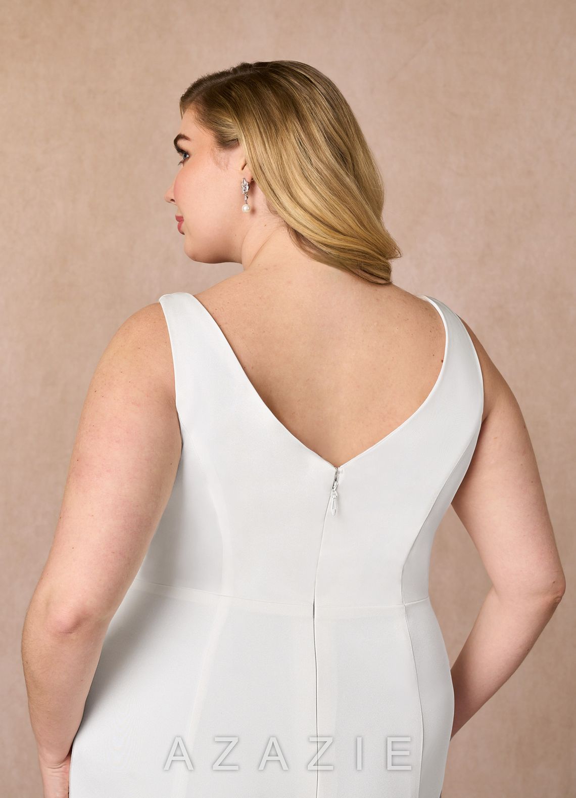 Azazie Daira Wedding Dress Diamond White Mermaid Scoop Pleated Crepe Back Satin Dress diamond_white