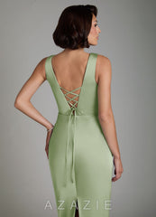 Azazie Vanya Dusty Sage Sheath Corset Stretch Satin Dress dusty_sage
