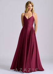 Azazie Truce Burgundy A-Line Stretch Satin Dress