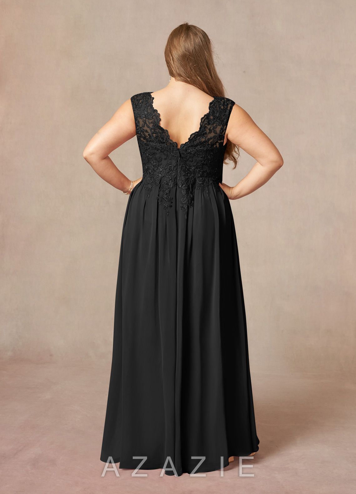 Azazie Amethyst Black A-Line V-Neck Sequins Chiffon Dress black