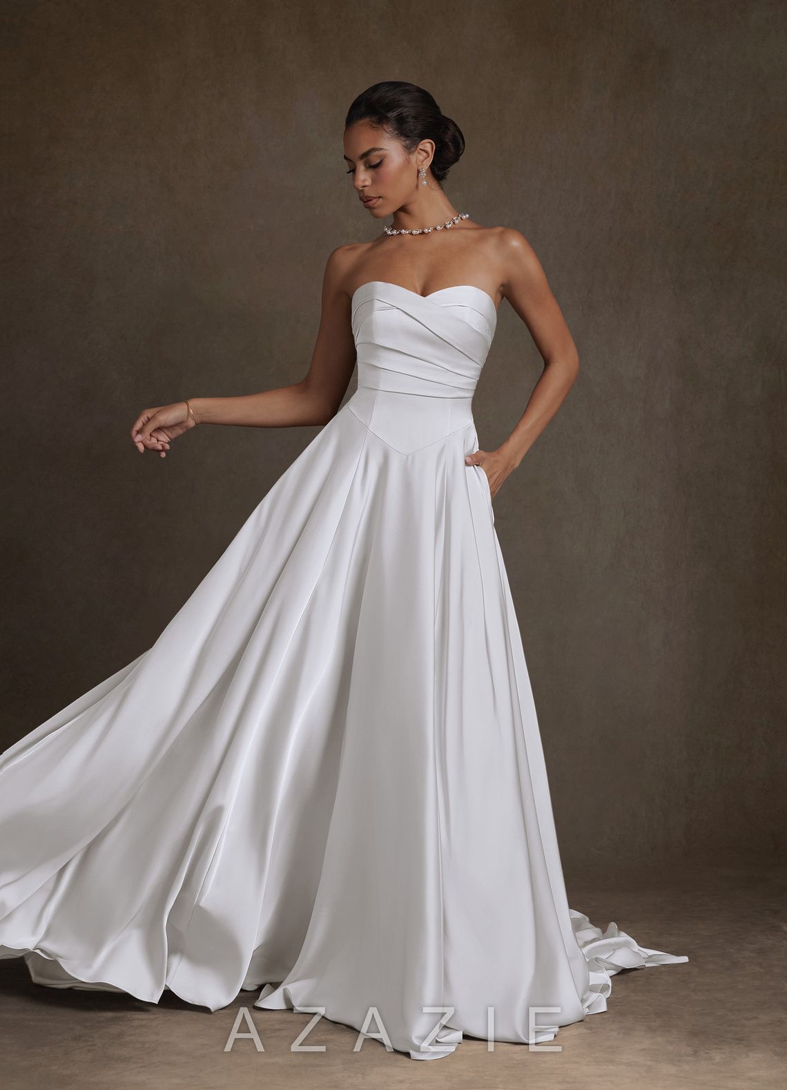 Azazie Alta Diamond White A-Line Strapless Stretch Satin Dress diamond_white
