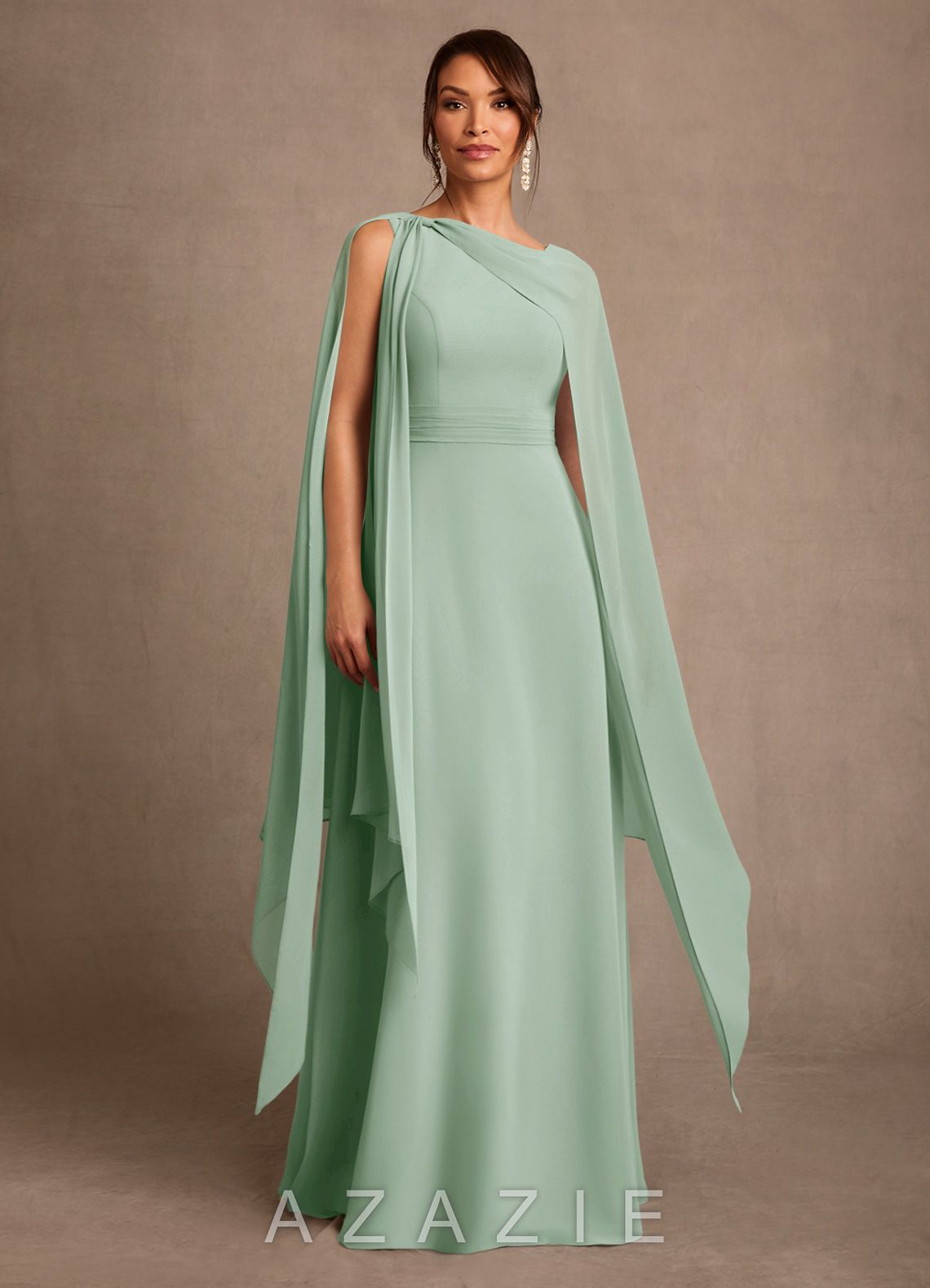 Azazie Liddie Agave A-Line Pleated Chiffon Dress