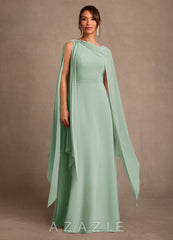 Azazie Liddie Agave A-Line Pleated Chiffon Dress