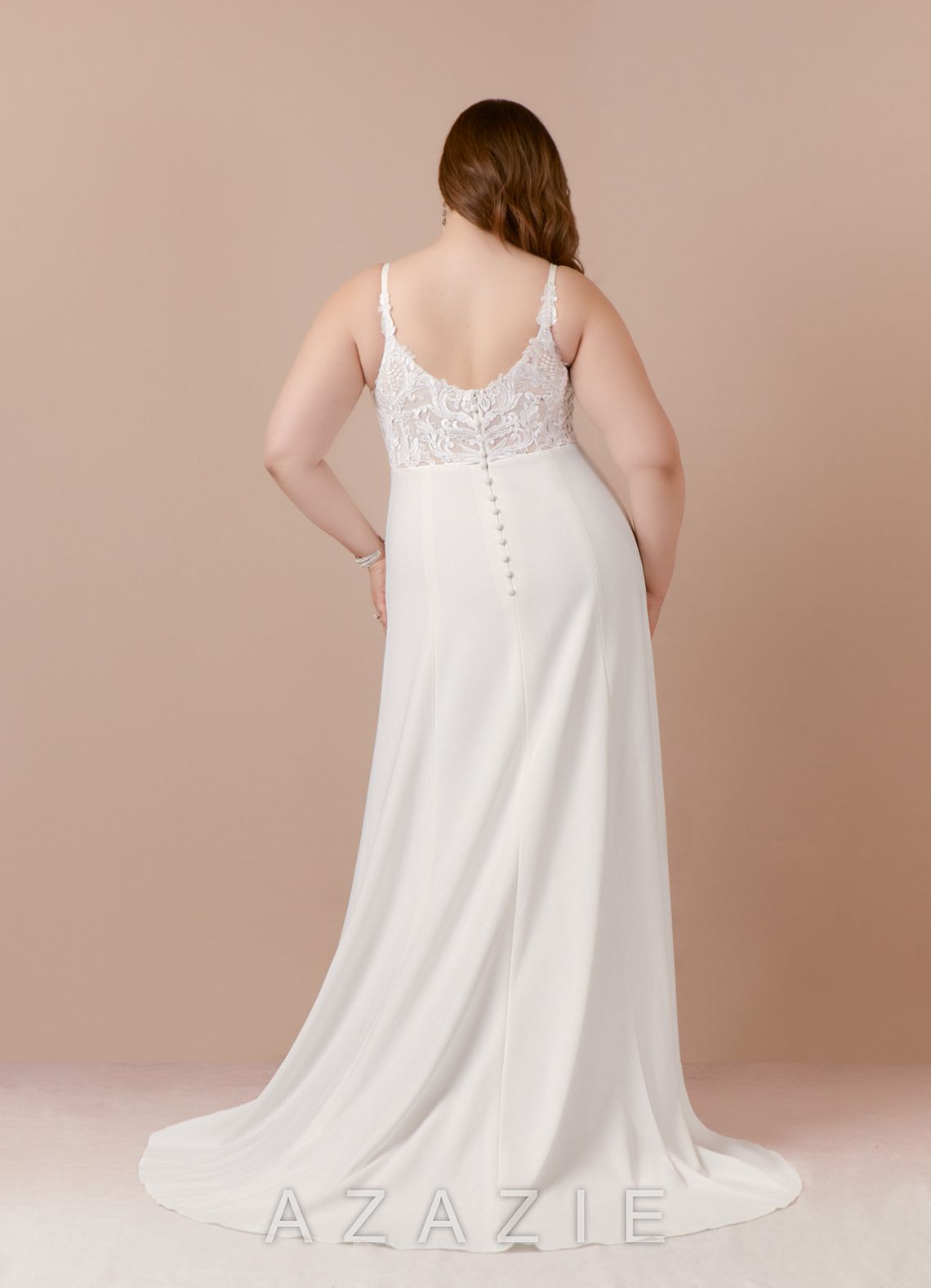 Azazie Xena Wedding Dress Diamond White A-Line V-Neck Sequins Stretch Crepe Dress diamond_white