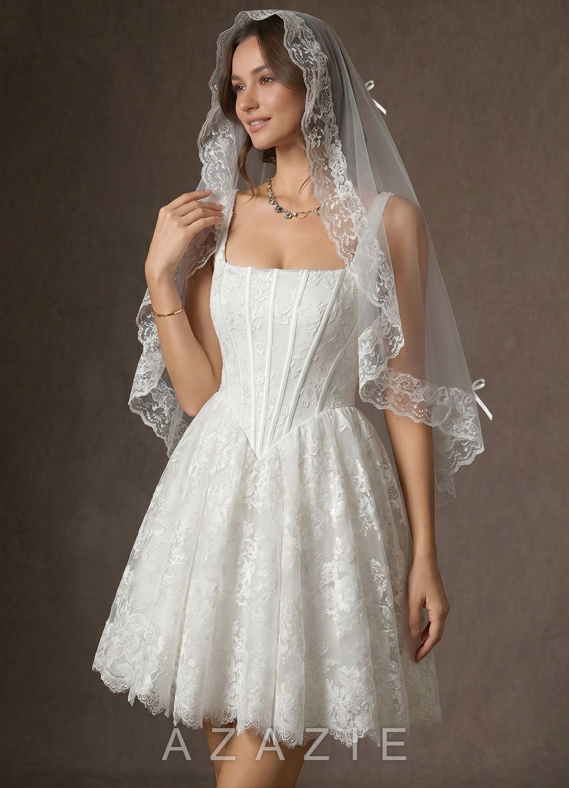 The French Vintage Ruffled Lace Elbow Veil  diamond_white