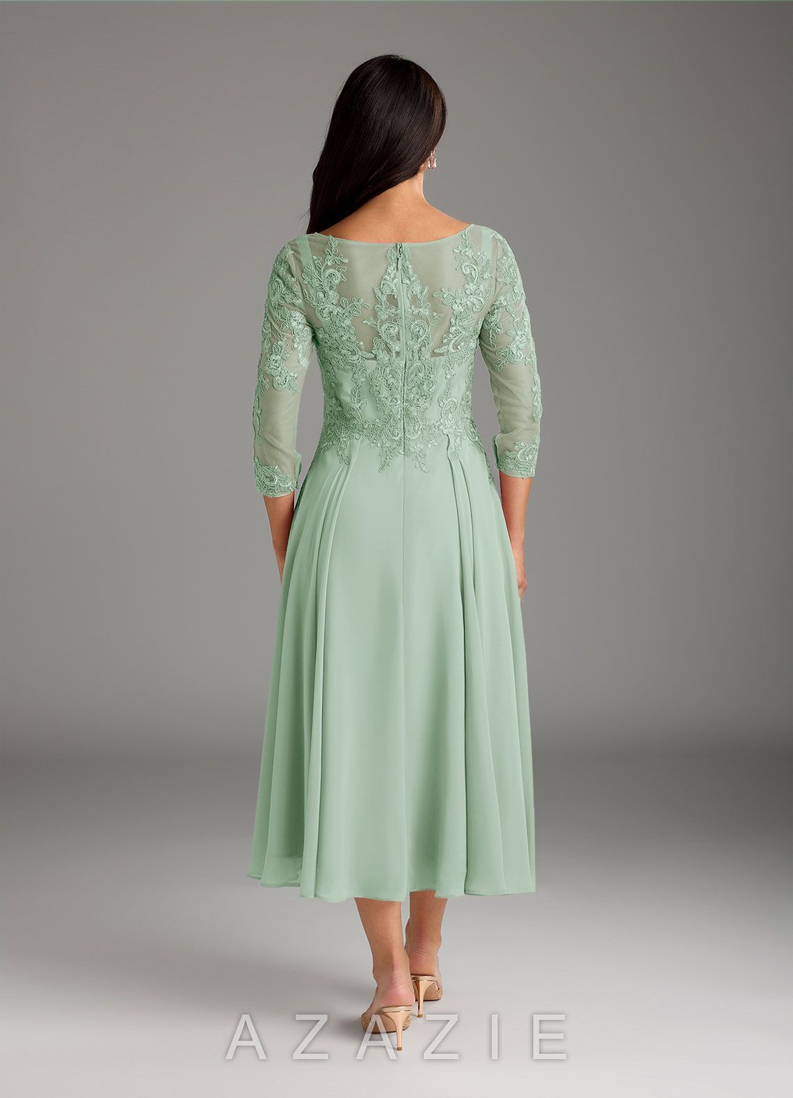 Azazie Marge Agave A-Line Scoop Lace Chiffon Dress agave