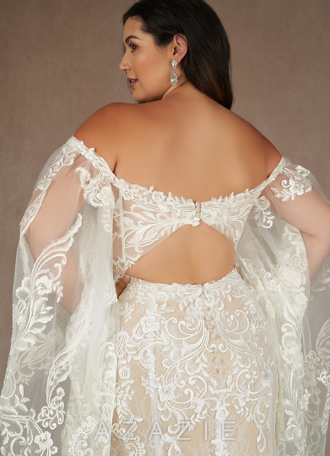 Azazie Memphis Wedding Dress Diamond White Nude Mermaid V-Neck Sequins Lace Dress diamond_white/nude