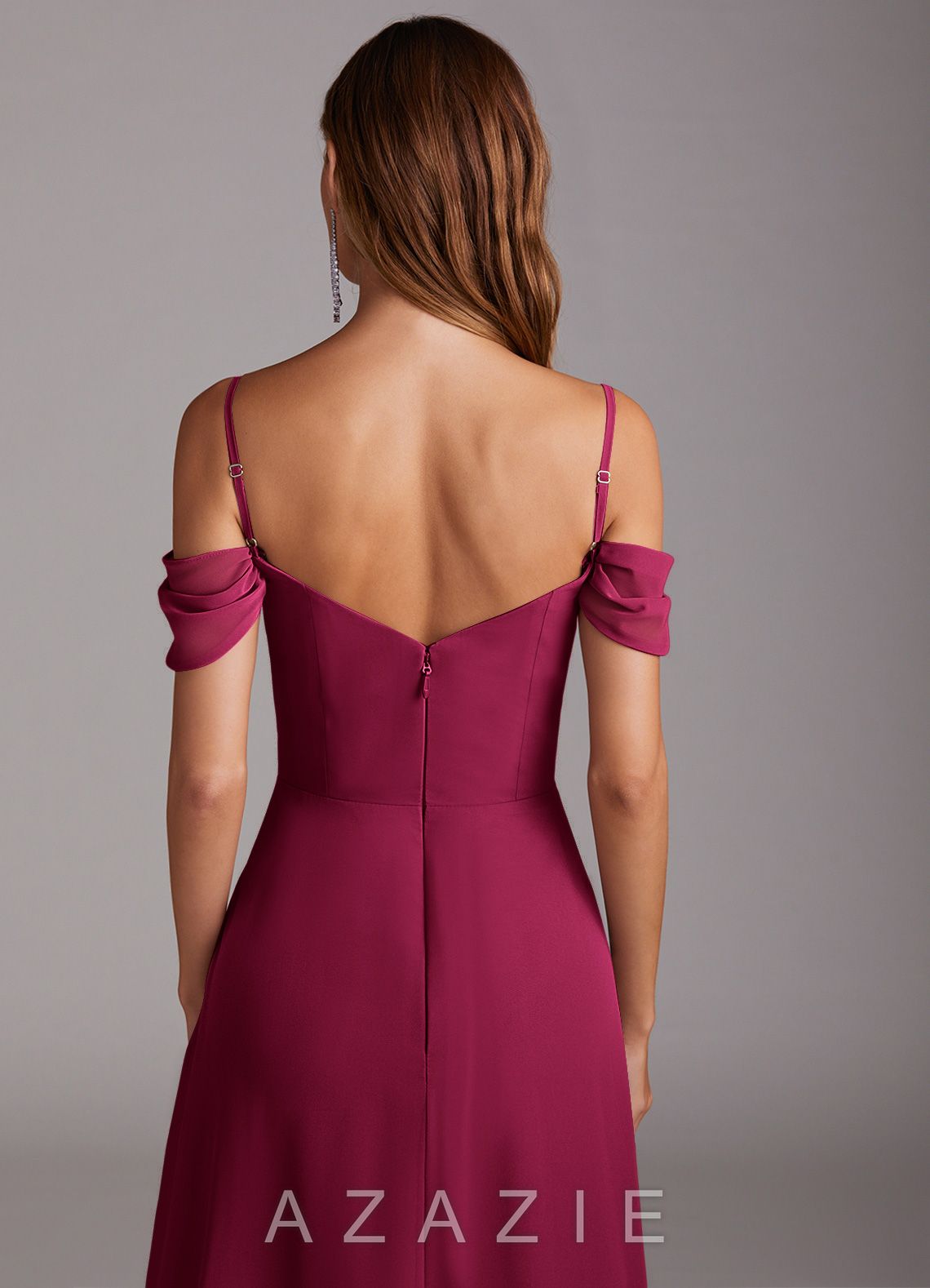 Azazie Marley Burgundy A-Line Off the Shoulder Chiffon Convertible Dress burgundy