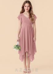 Azazie Janeaurelia Junior Dusty Rose A-Line Pleated Chiffon Dress