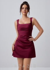 Isabeau Burgundy Satin Ruched Lace-Up Mini Dress