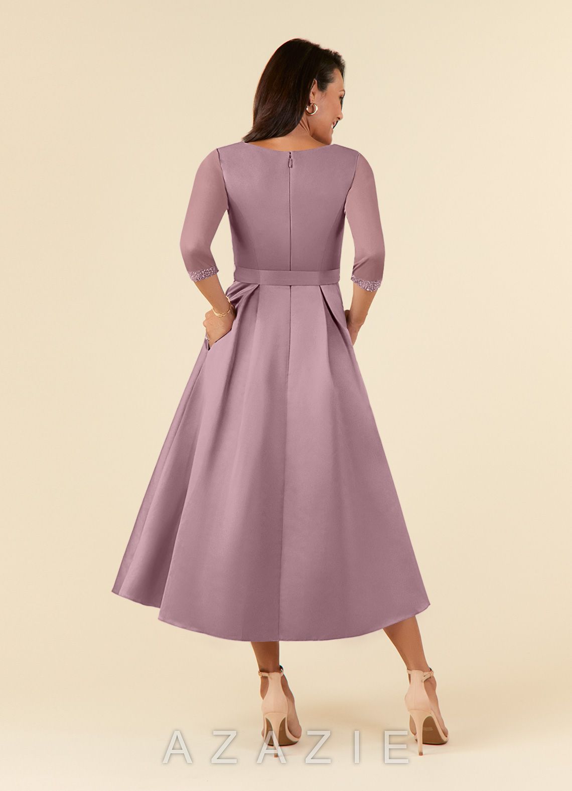 Azazie Maritza Dusty Rose A-Line Pleated Matte Satin Dress dusty_rose