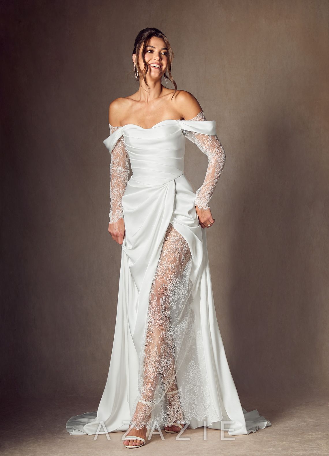 Azazie Alexa Diamond White A-Line Sweetheart Neckline Lace Dress