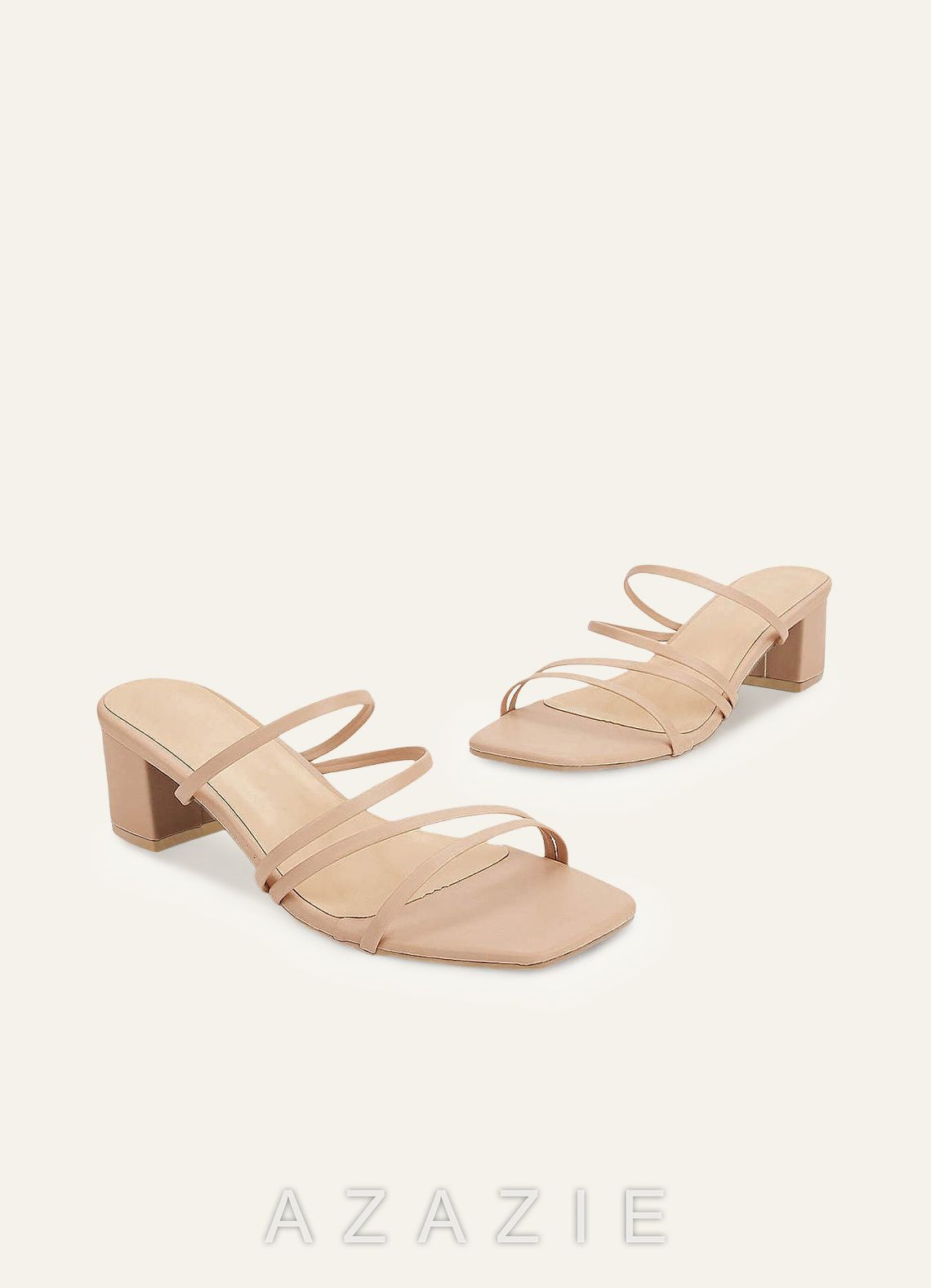 Nude Strap Low Heel Sandals