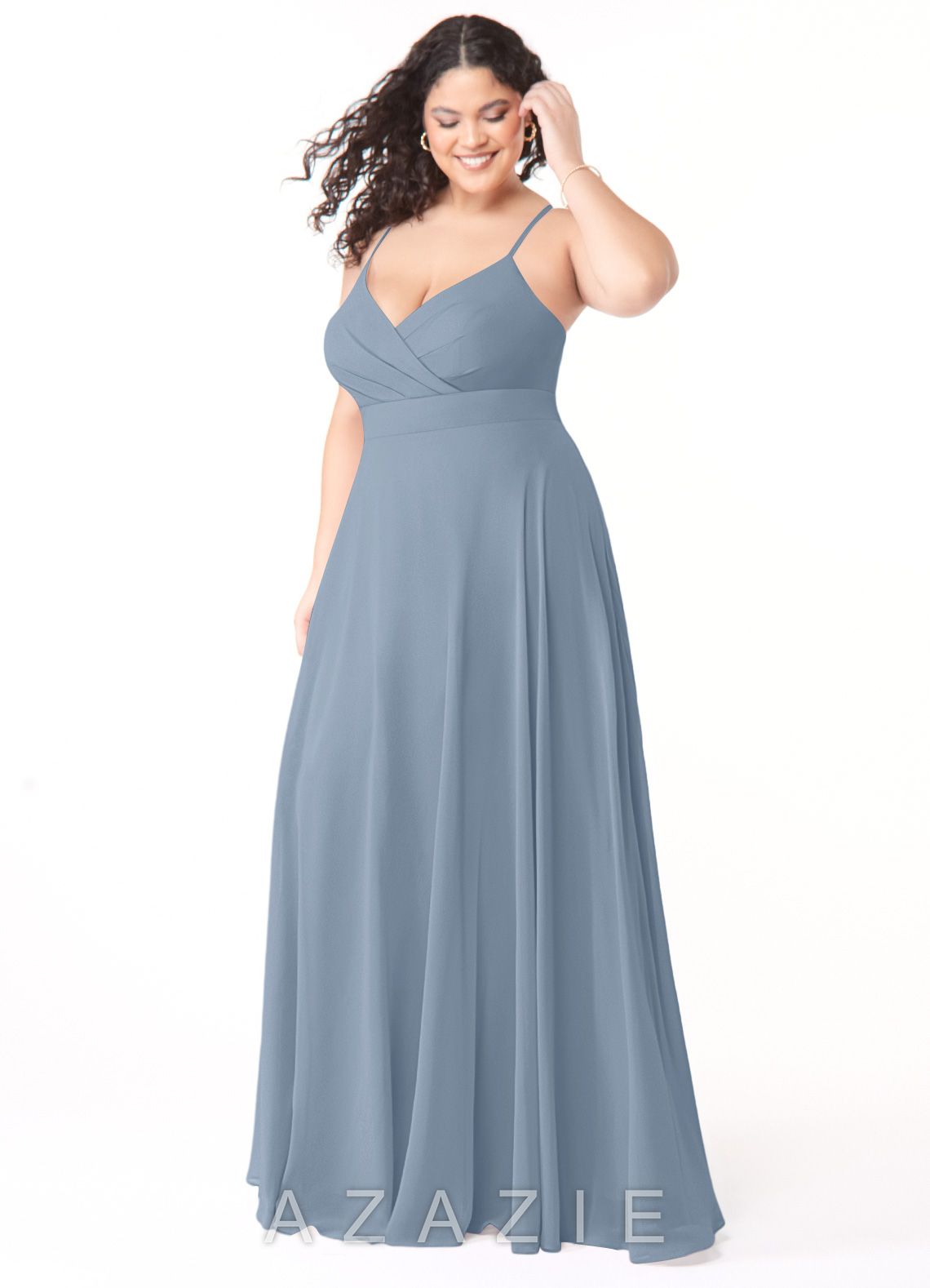 Azazie Avelina Dusty Blue A-Line V-Neck Pleated Chiffon Dress dusty_blue