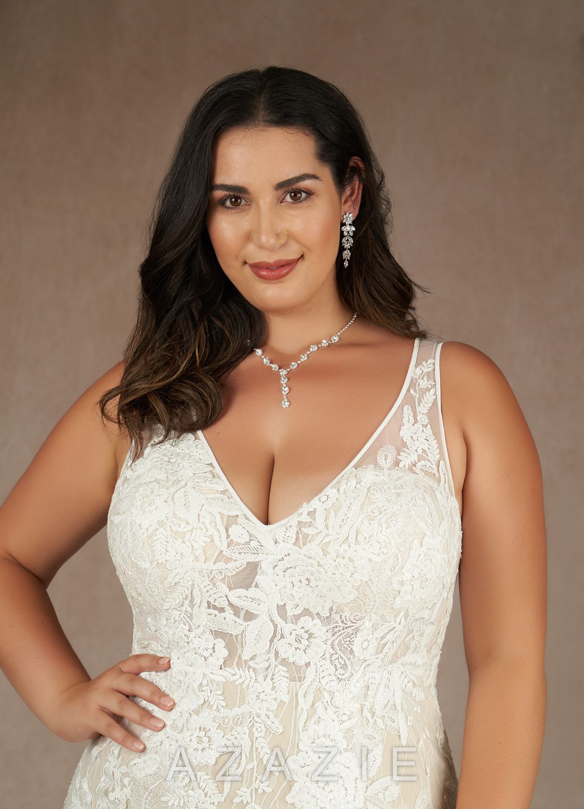 Azazie Konstantin Wedding Dress Diamond White Champagne Mermaid Sequins Tulle Dress diamond_white/champagne