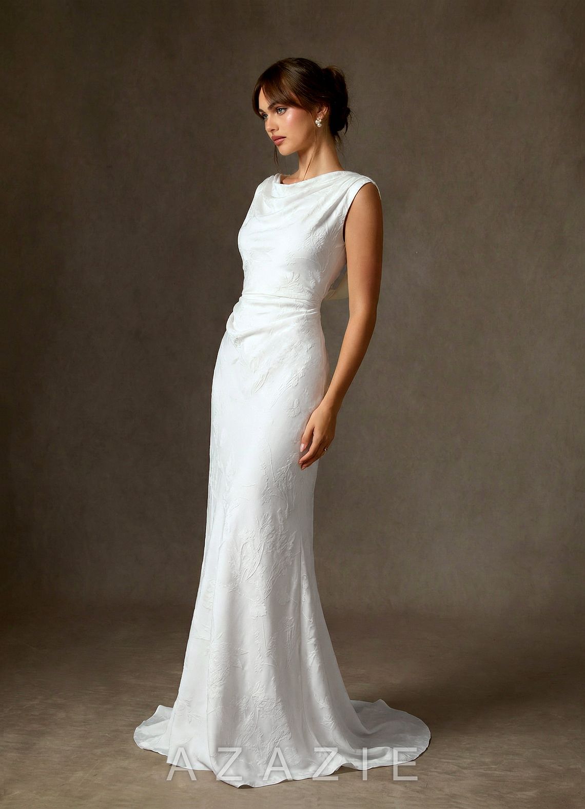 Azazie Kieryn Diamond White Sheath Floral Jacquard Dress diamond_white