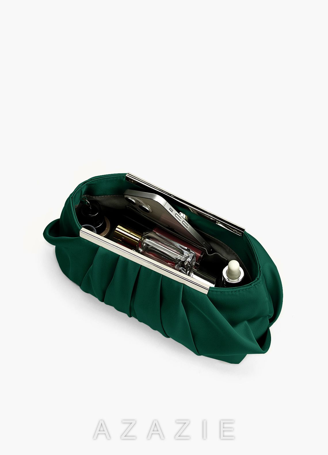 Matching Color Stretch Satin Pleated Clutch