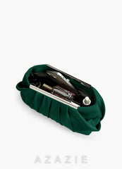 Matching Color Stretch Satin Pleated Clutch