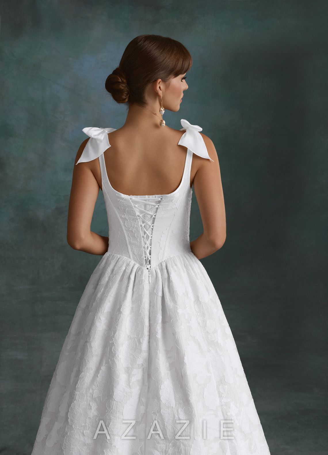 Azazie Rosalinda Diamond White Ball-Gown with Pockets Floral Burnout Dress diamond_white