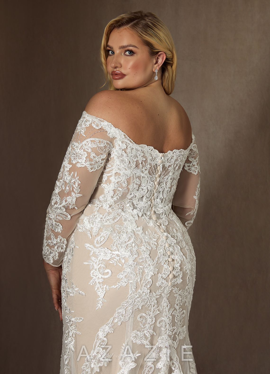 Azazie Empiria Wedding Dress Diamond White Champagne Mermaid Sequins Tulle Dress diamond_white/champagne