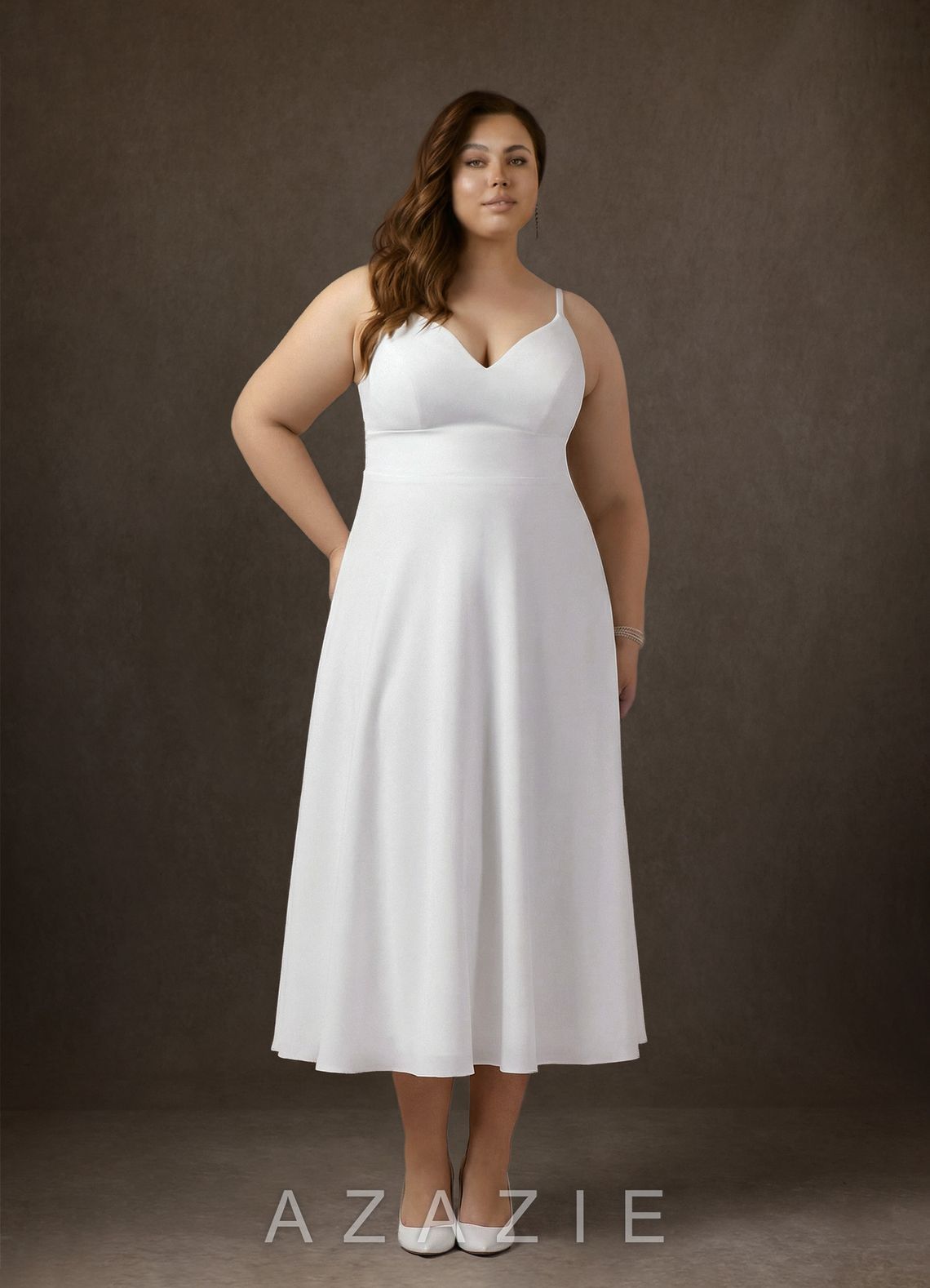 Azazie Xena Diamond White A-Line Stretch Crepe Dress
