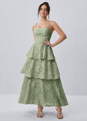 Gabriddy Light Green Jacquard Ruffles Corset Maxi Dress