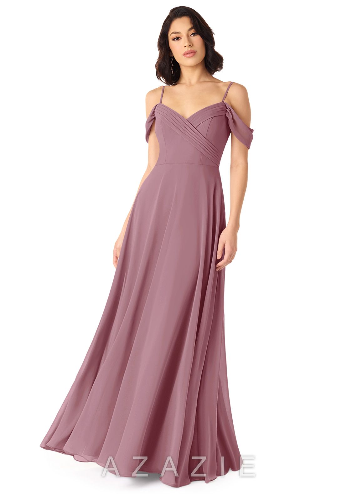 Azazie Tancie Vintage Mauve A-Line Off the Shoulder Chiffon Convertible Dress