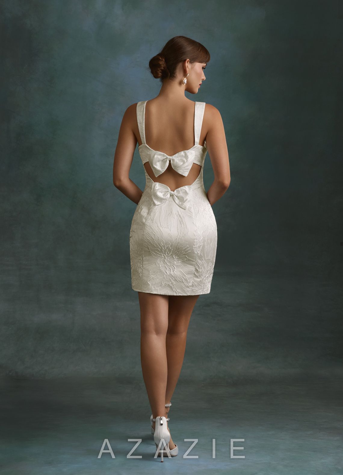 Azazie Colby Antique White Sheath Square Neckline Jacquard Dress antique_white